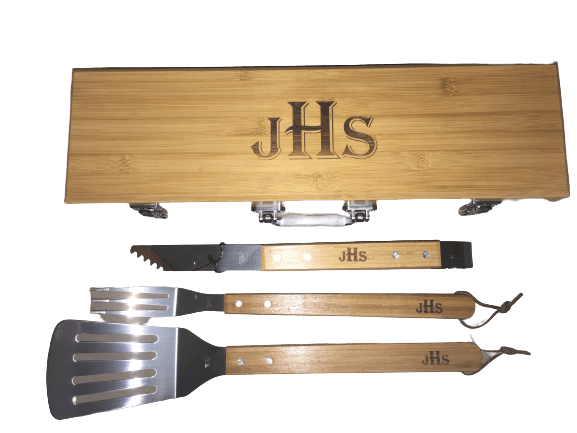 Monogrammed bamboo BBQ set