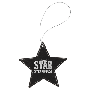 Laserable Leatherette Star Ornament with Silver String