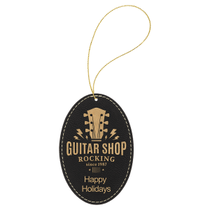 Laserable Leatherette Oval Ornament with Gold String