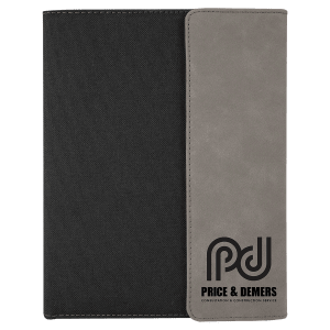 7" x 9" Laserable Leatherette / Black Canvas Portfolio with Notepad
