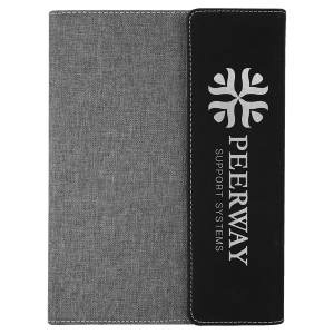 7" x 9" Black/Silver Laserable Leatherette /Gray Canvas Portfolio with Notepad