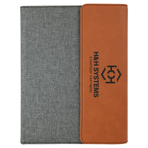 7" x 9" Rawhide Laserable Leatherette / Gray Canvas Portfolio with Notepad