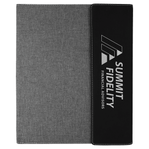 9 1/2"x12" Black/Silver Laserable Leatherette / Gray Canvas Portfolio w/Notepad