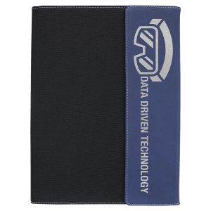 9 1/2"x12" Blue/Silver Laserable Leatherette / Black Canvas Portfolio w/Notepad