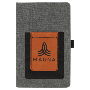 5 1/4" x 8 1/4" Gray w/Rawhide Laserable Leatherette Journal with Cell/Card Slot