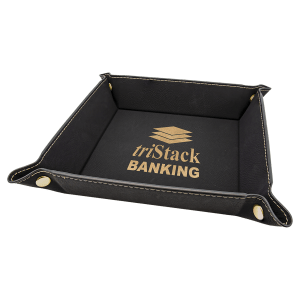 6" x 6" Laserable Leatherette Snap Up Tray with Gold Snaps