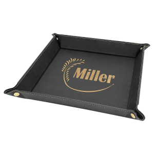 9" x 9" Laserable Leatherette Snap Up Tray with Gold Snaps