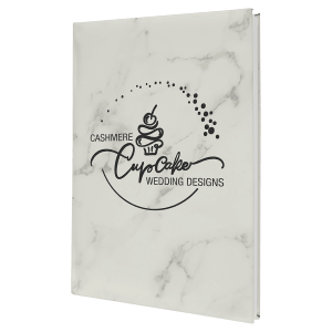 7" x 9 3/4" White Marble Laserable Leatherette Sketch Book with Unlined Notepad