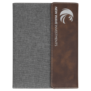 7" x 9" Rustic/Silver Leatherette / Gray Canvas Portfolio with Notepad