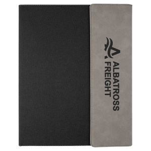 9 1/2" x 12" Gray Laserable Leatherette / Black Canvas Portfolio w / Notepad