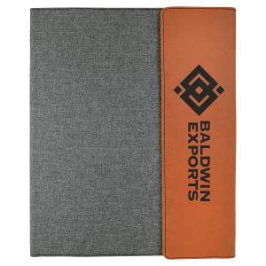 9 1/2" x 12" Rawhide Laserable Leatherette / Gray Canvas Portfolio with Notepad