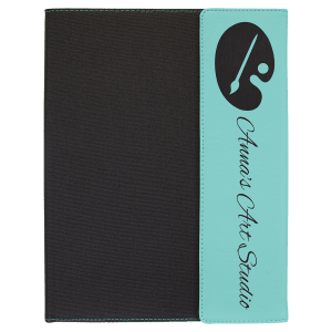 9 1/2"x12" Teal Laserable Leatherette / Black Canvas Portfolio with Notepad