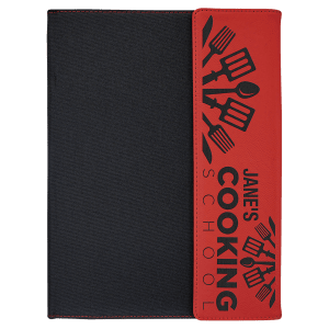 9 1/2" x 12" Red Laserable Leatherette / Black Canvas Portfolio with Notepad