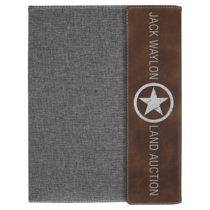 9 1/2"x12" Rustic/Silver Laserable Leatherette/Gray Canvas Portfolio w/Notepad