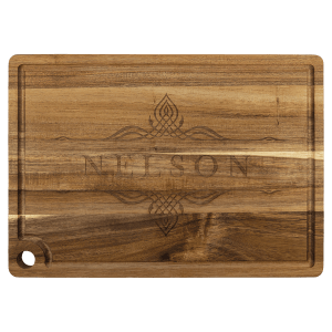 13 3/4" x 9 3/4" Acacia Cutting Board with Drip Ring and Corner Hole