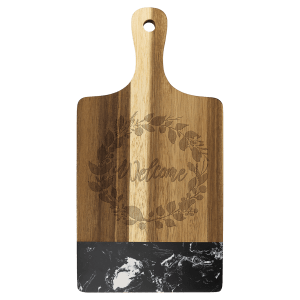 13 1/2" x 7" Acacia Wood with Marble Accent Paddle Shaped Cutting Board