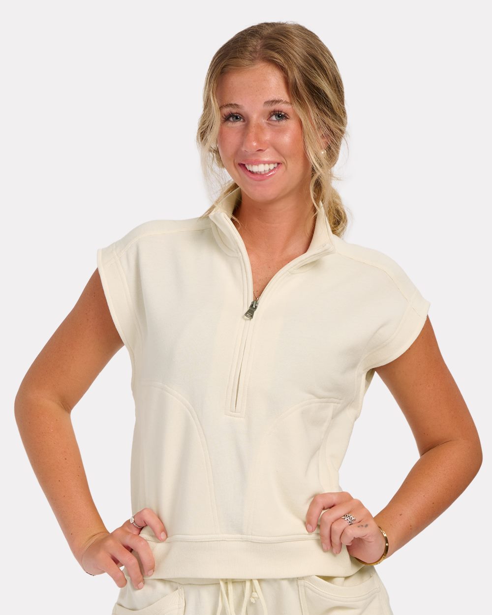 Women's French Terry Half-Zip Short Sleeve Sweatshirt