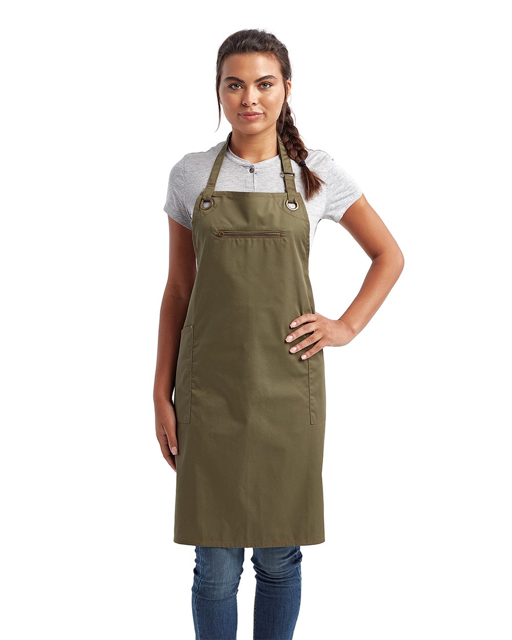 Barley Contrast Stitch Recycled Bib Apron