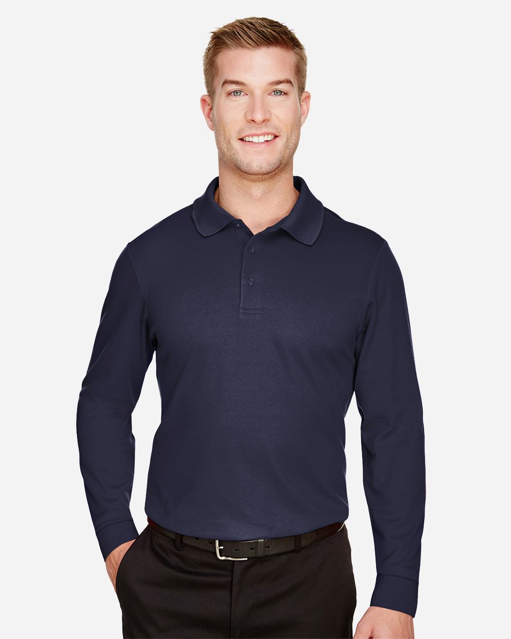 Men's CrownLux Performance® Plaited Long Sleeve Polo