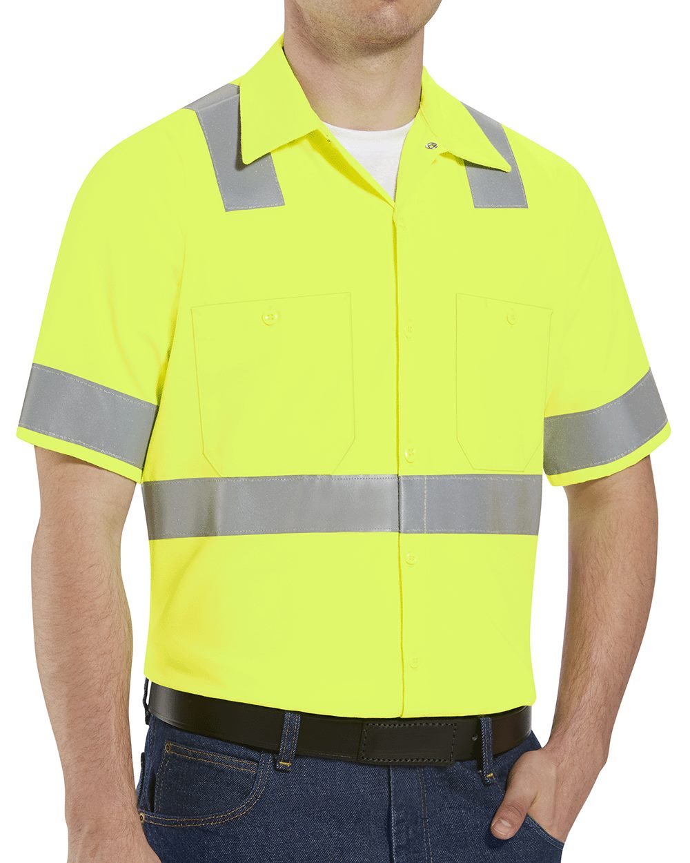 Men's Tall High Visibility Safety Short Sleeve Work Shirt