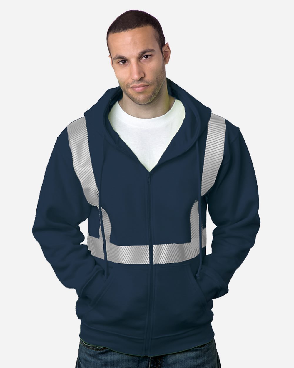 USA-Made Hi-Visibility Full-Zip Hooded Sweatshirt - Segmented Tape